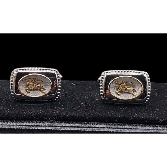 Burberrys London Mens Cufflinks Silver Plated Gold Tone Royal Knight Scene 1980a - Picture 2 of 12